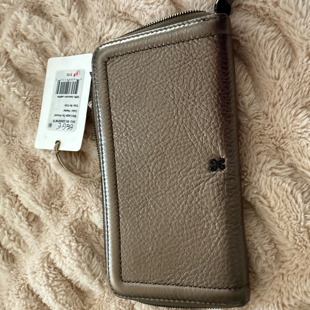 HOBO metallic Nila large zip around leather, pewter, wallet